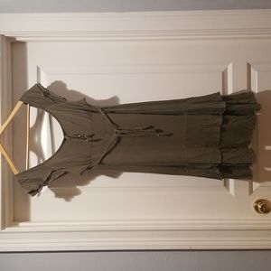 Olive green peasant dress, very stretchy